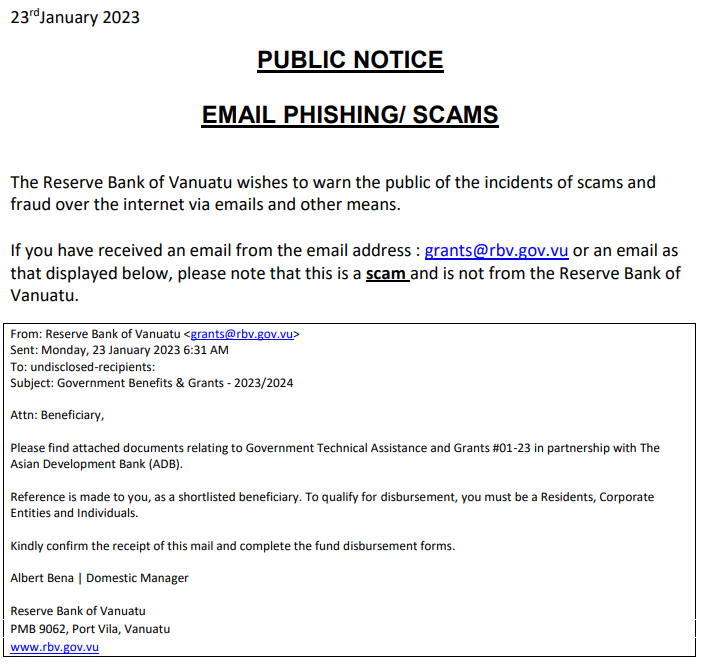 RBV Phishing scam